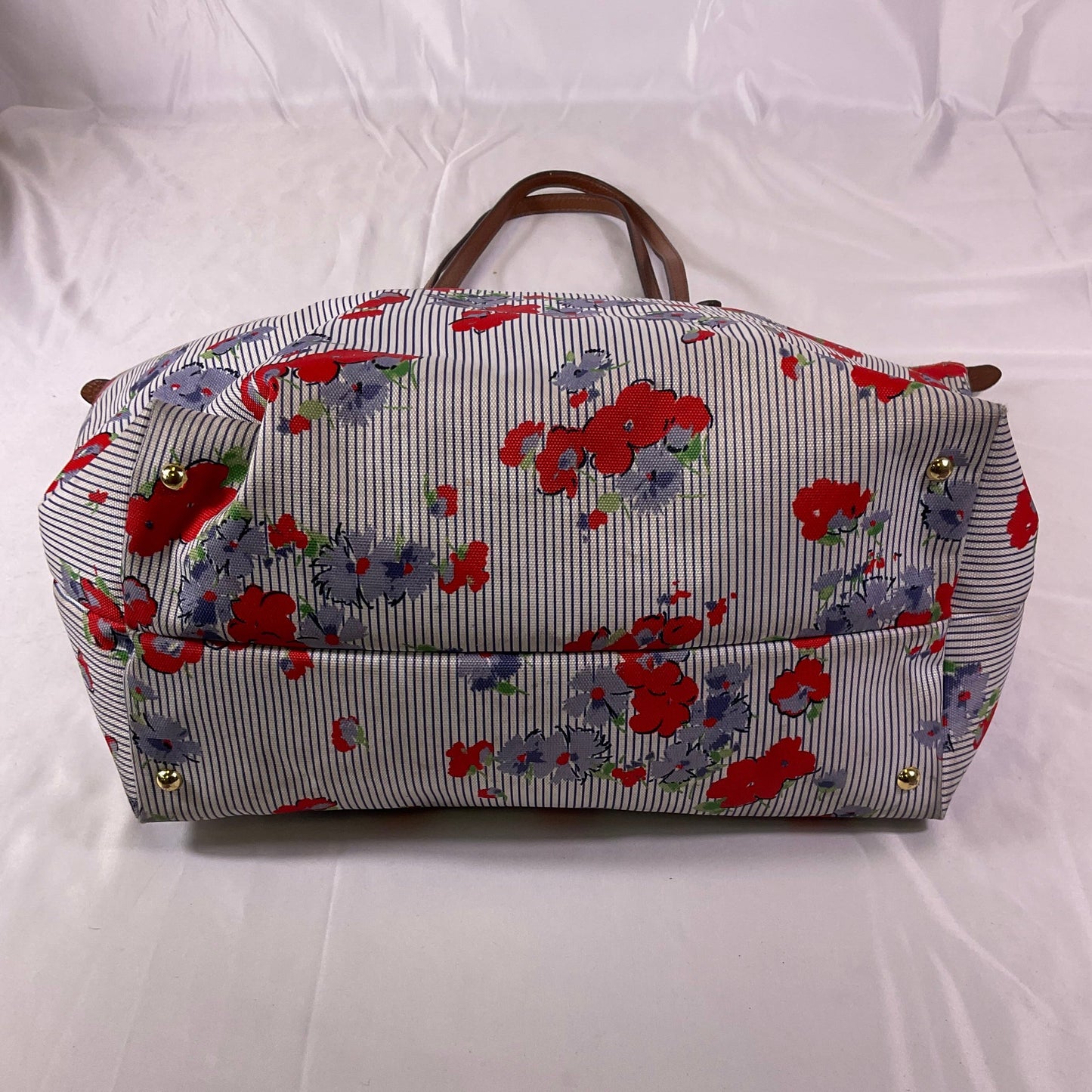 Lauren Ralph Lauren Canvas and Leather Poppy Red Flower Shoulder Bad Tote Handbag