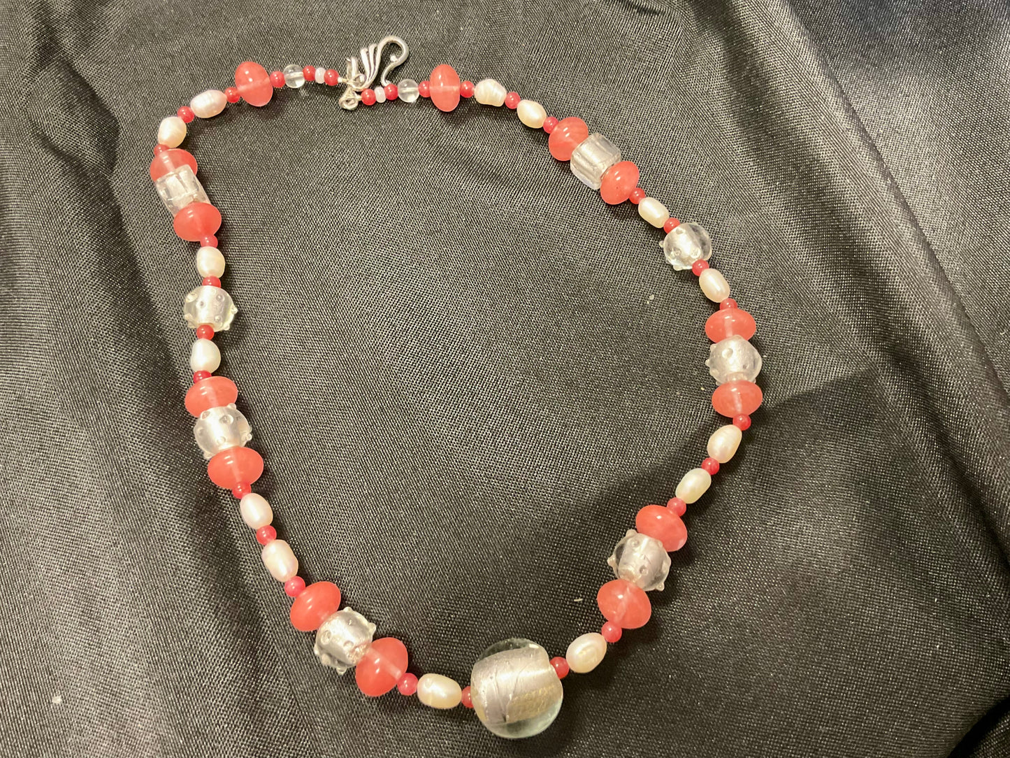 Orange and White Stone Beaded Choker Necklace