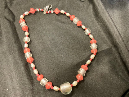 Orange and White Stone Beaded Choker Necklace