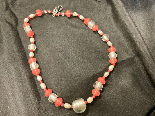 Orange and White Stone Beaded Choker Necklace