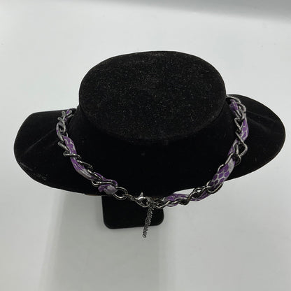 Purple Fabric Threaded Chain Necklace