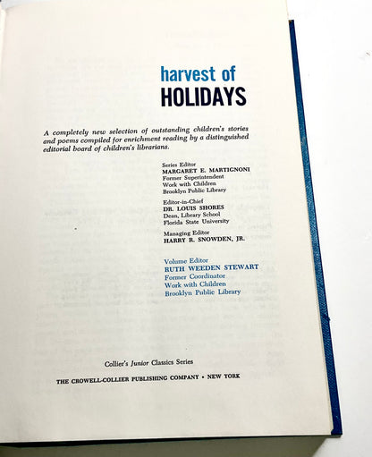 Harvest of Holidays Collier's Junior Classics Series #6 Vintage 1962 Hardcover Book Crowell-Collier Publishing Company