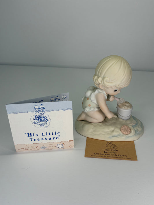 Precious Moments Vintage 1993 Members Only Figurine His Little Treasure Hand Painted Porcelain Collectible Figurine Original Box