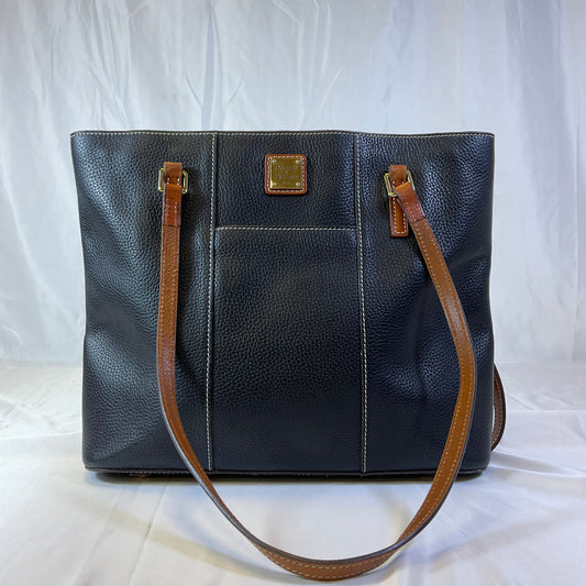 Dooney & Bourke Black Brown Pebbled Leather Lexington Shopper Tote Handbag