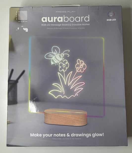AuraBoard Color Changing LED Light Up Message Board and Erasable Marker 10.25in x 10.25in New in Box