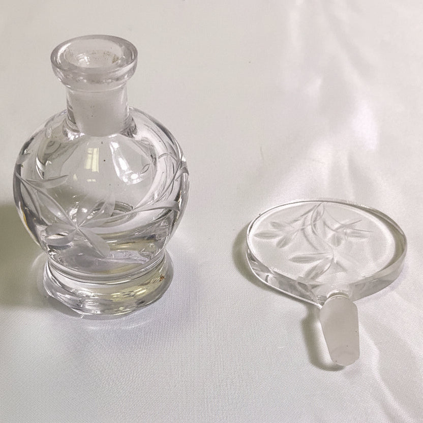 Irice Vintage Clear Cut Crystal Pressed Glass Perfume Bottle with Stopper