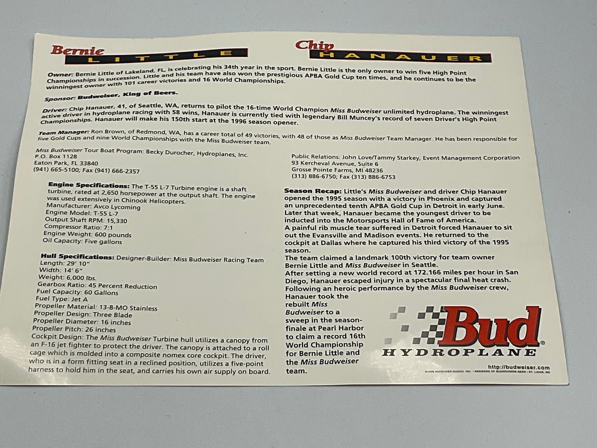 1995 Miss Budweiser 100th Victory Seattle Seafair Signed Promo Hero Card