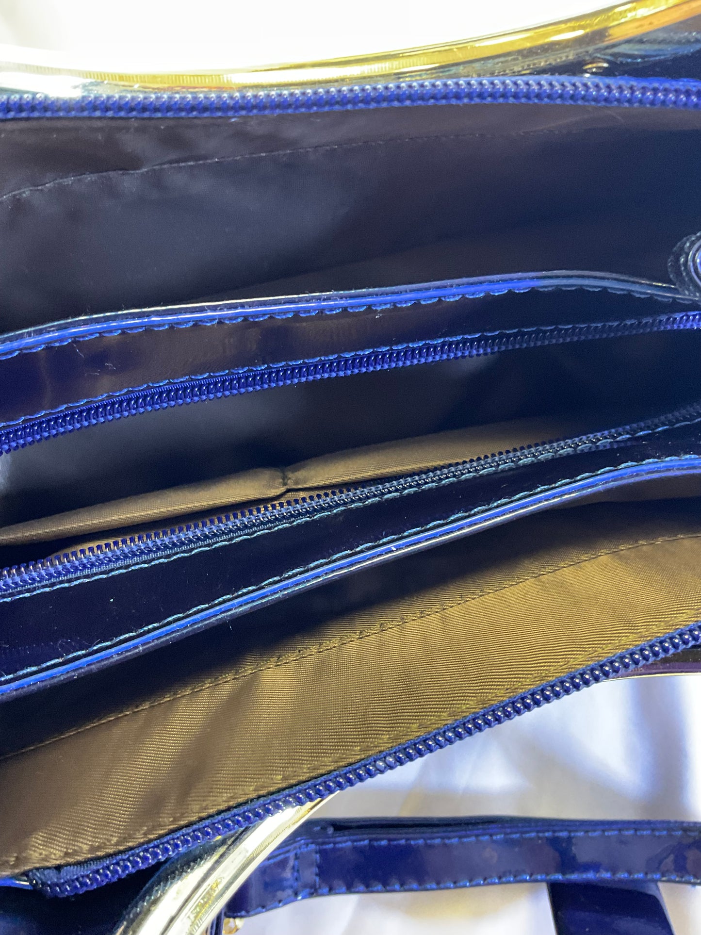 Royal Blue Patent Leather Style Goldtone Accent Zipper Tote Handbag