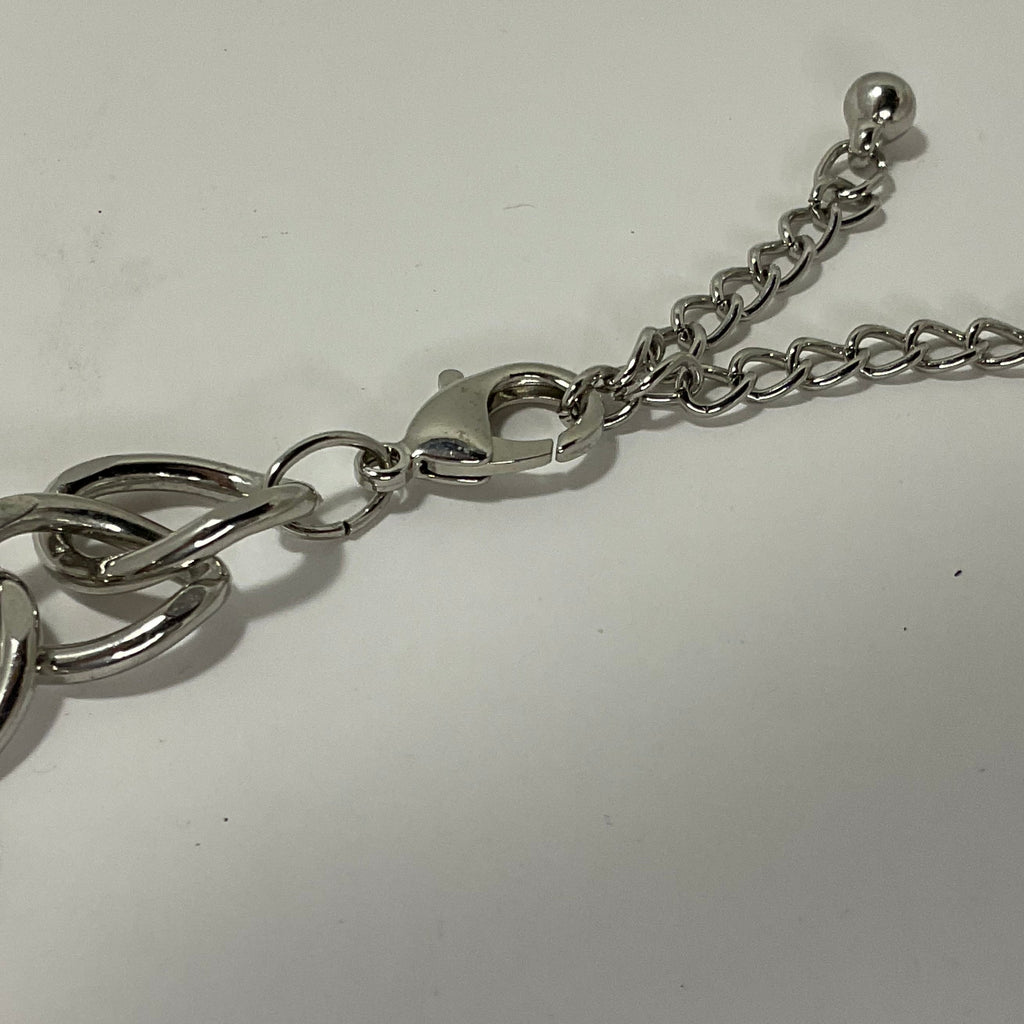 Silver Necklace with Emerald Cut Black Gems and Small White Gems Diamond Cut Pearl+Club crystal 12-blue