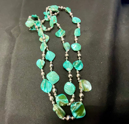Teal & Silver Beaded Necklace | Glass Bead Statement Necklace | Vintage Style
