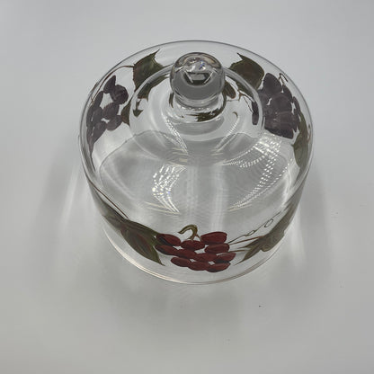 Vintage Hand Painted Glass Cheese Dome Cloche Grape Vine Fruit Design
