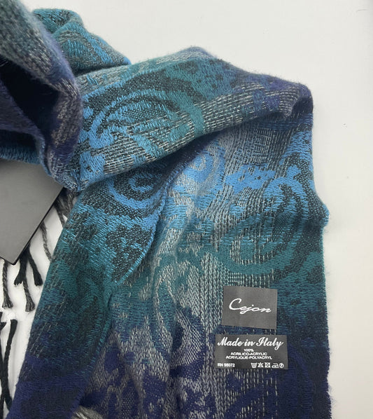 Cejon Scarf Blue Floral Paisley Winter Wrap Made in Italy
