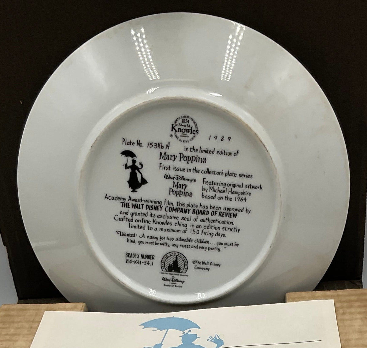 Edwin M. Knowles Bradford Exchange Limited Edition Mary Poppins China Plate