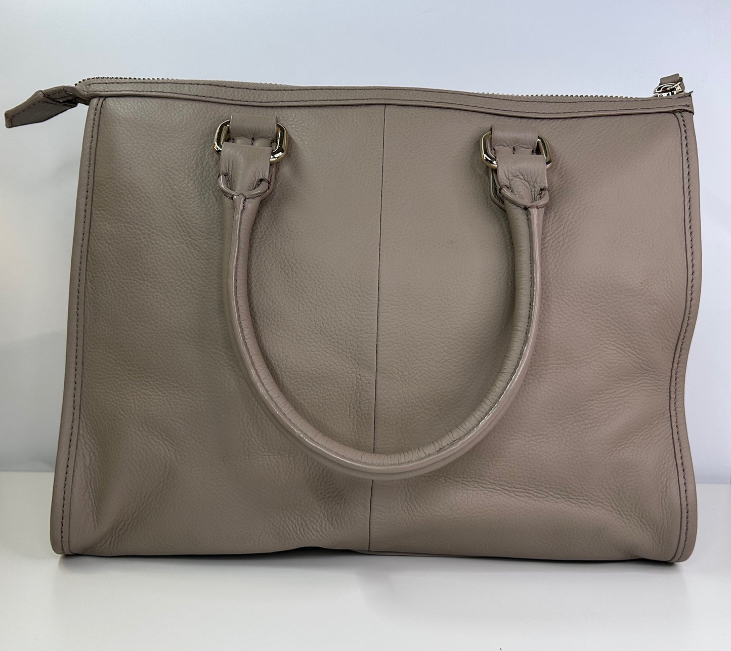 Cole Haan Taupe Light Grey Leather Tote Bag Handbag Good Condition
