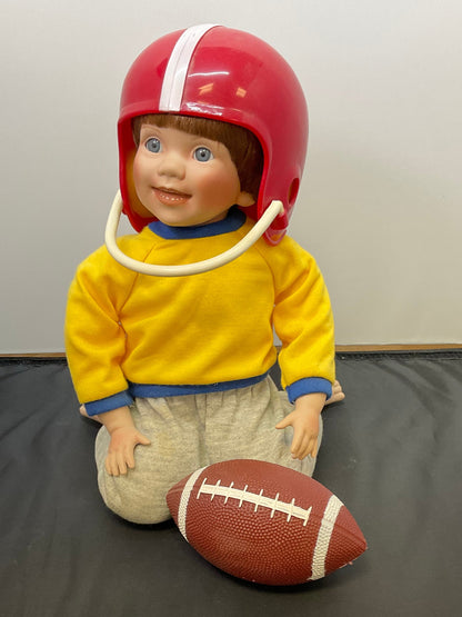 Danbury Mint, Exclusive Elke Hutchens Porcelain Bobby Football Player Doll 12" Kneeling Original Box
