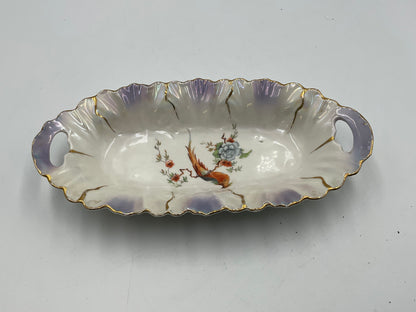 German Vintage Lusterware Bird Scene Designed Celery Dish