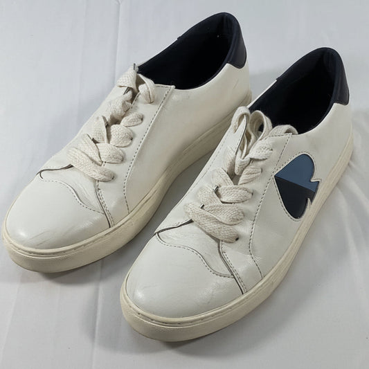 Kate Spade Fez White Black Light Dark Navy Blue Big Logo Leather Women's Sneakers Size 8.5B