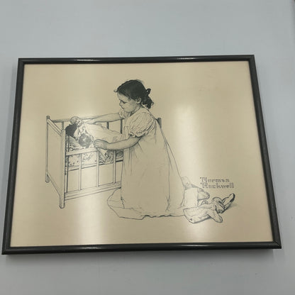 Norman Rockwell B&W Print Girl & Baby Picture