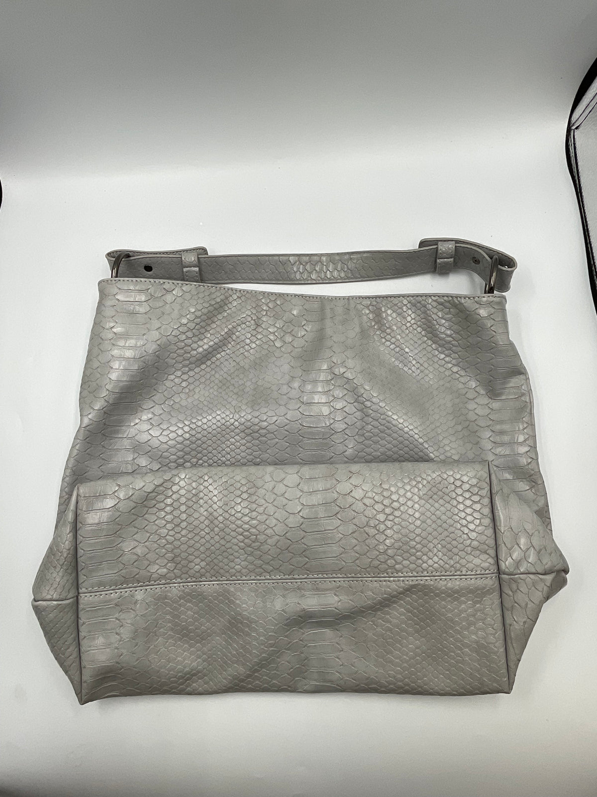 SPA-Purses LARGE Melie Bianco Gray Snakeskin Embossed Faux Leather Slouchy Hobo Shoulder Bag Handbag