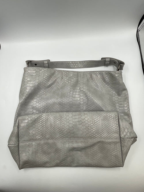 SPA-Purses LARGE Melie Bianco Gray Snakeskin Embossed Faux Leather Slouchy Hobo Shoulder Bag Handbag