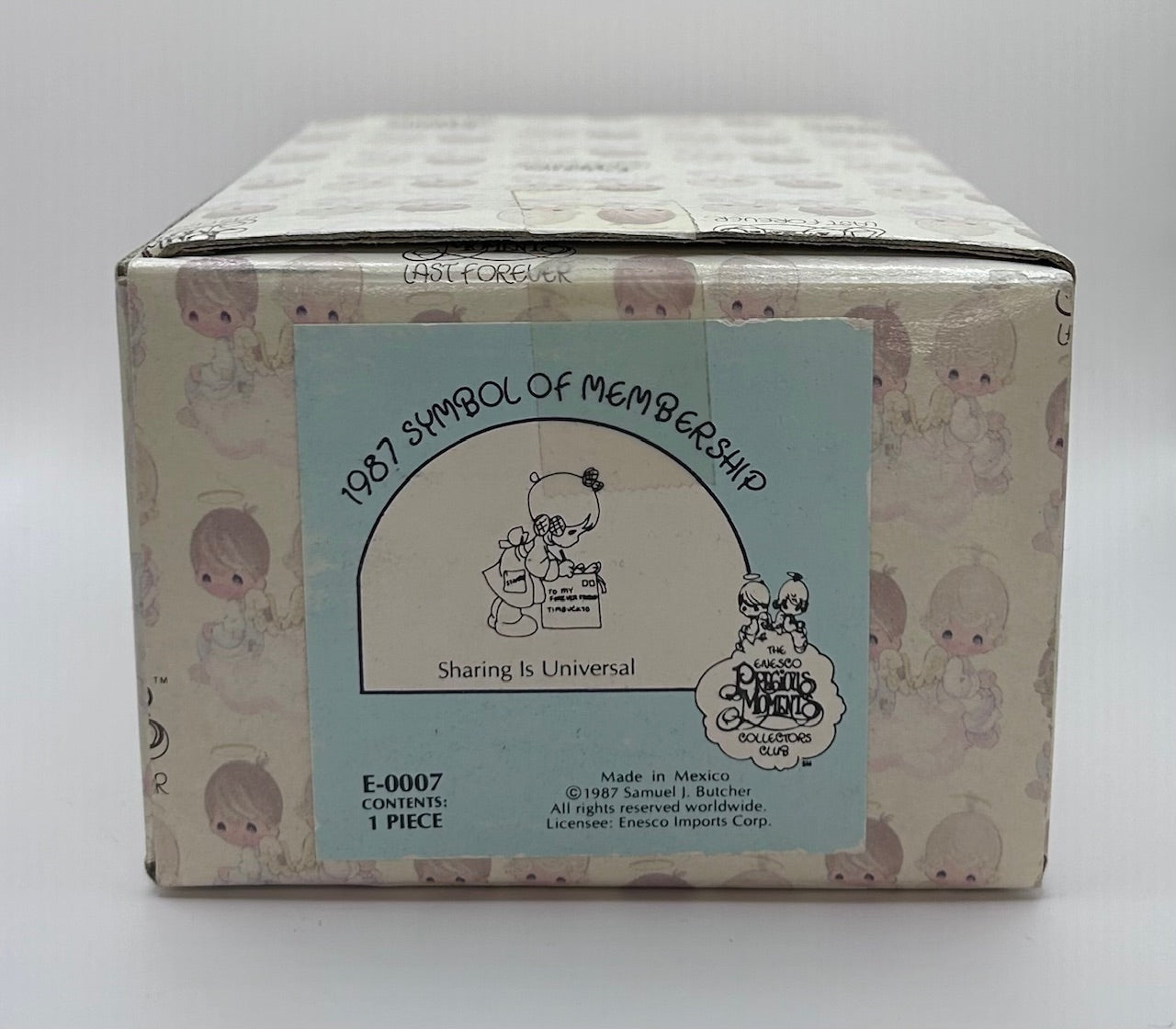 Precious Moments Vintage 1987 Sharing is Universal Porcelain Figurine Original Box