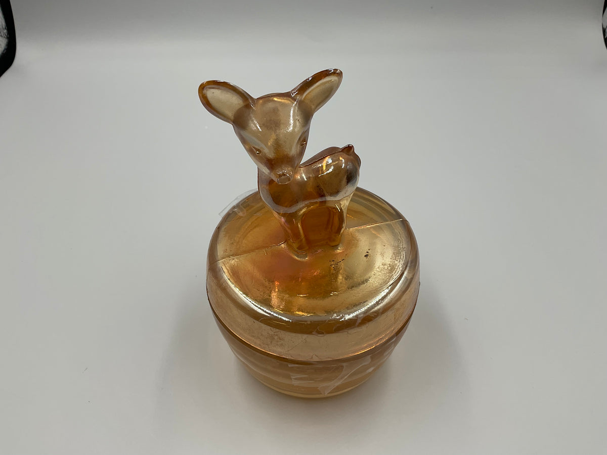 Vintage Jeannette Glass Company “Fawn” powder jar