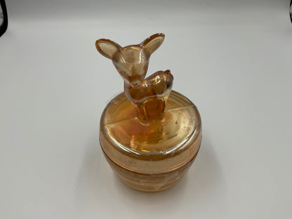 Vintage Jeannette Glass Company “Fawn” powder jar