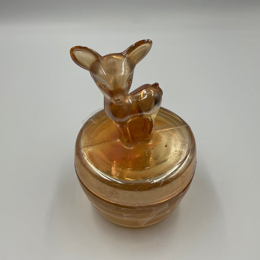 Vintage Jeannette Glass Company “Fawn” powder jar