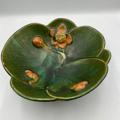 Antique Majolica Lily Pad & Flower Bowl