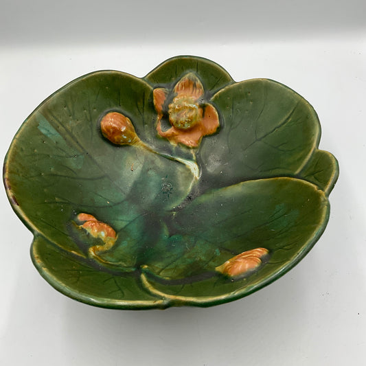 Antique Majolica Lily Pad & Flower Bowl