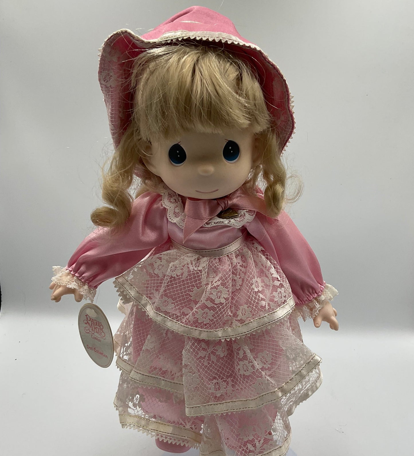 Precious Moments Angel 12 Inch Doll Blonde Curly Hair Pink Lace Dress
