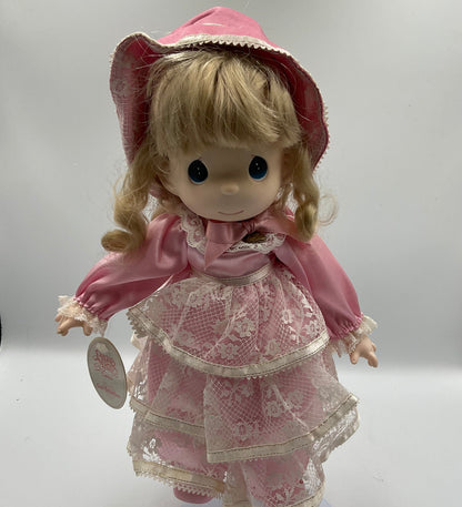 Precious Moments Angel 12 Inch Doll Blonde Curly Hair Pink Lace Dress