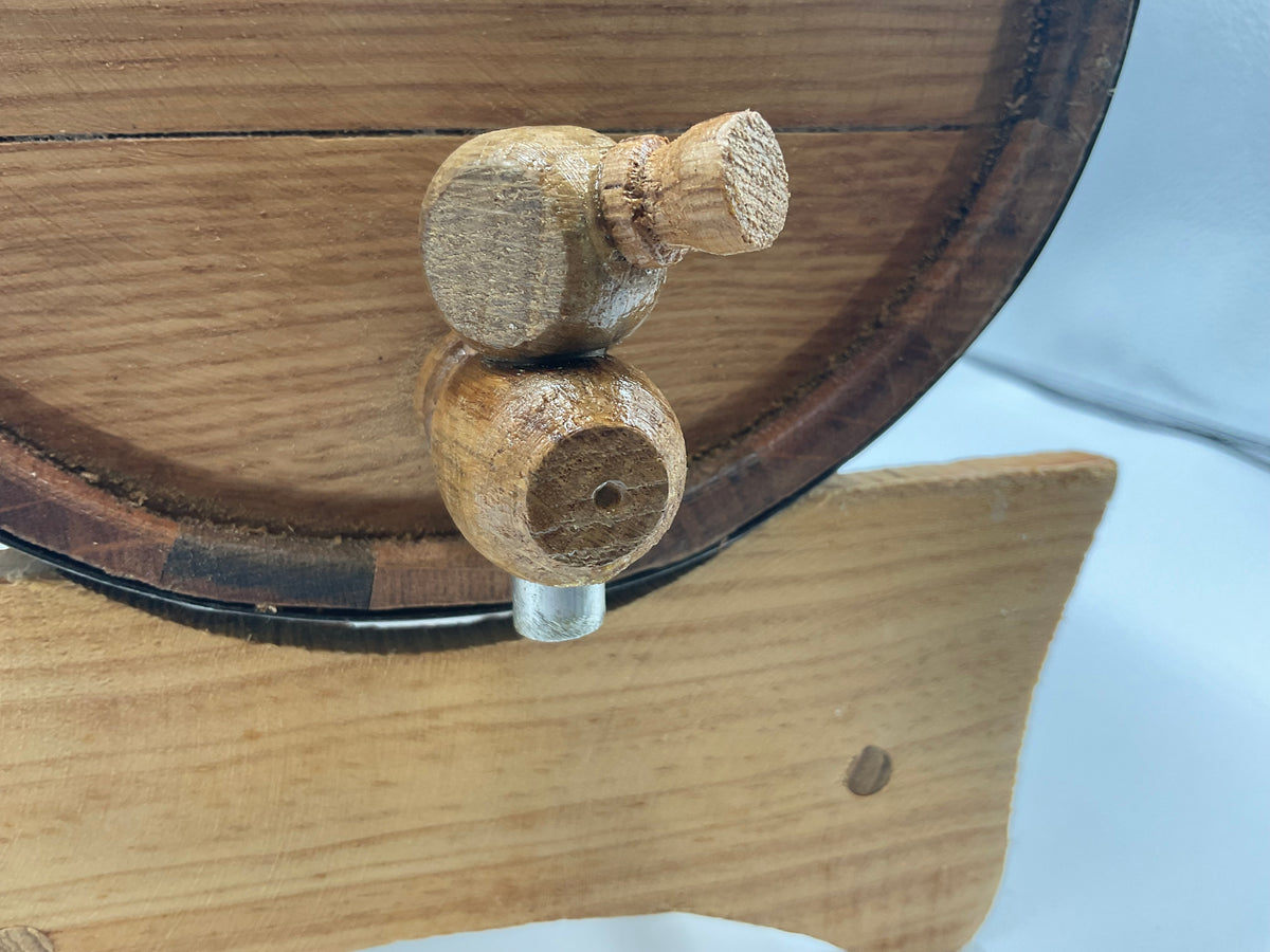 Miniature White Oak Wine Whiskey Barrel 2 Liter Dispenser with Wooden Stand and Spigot