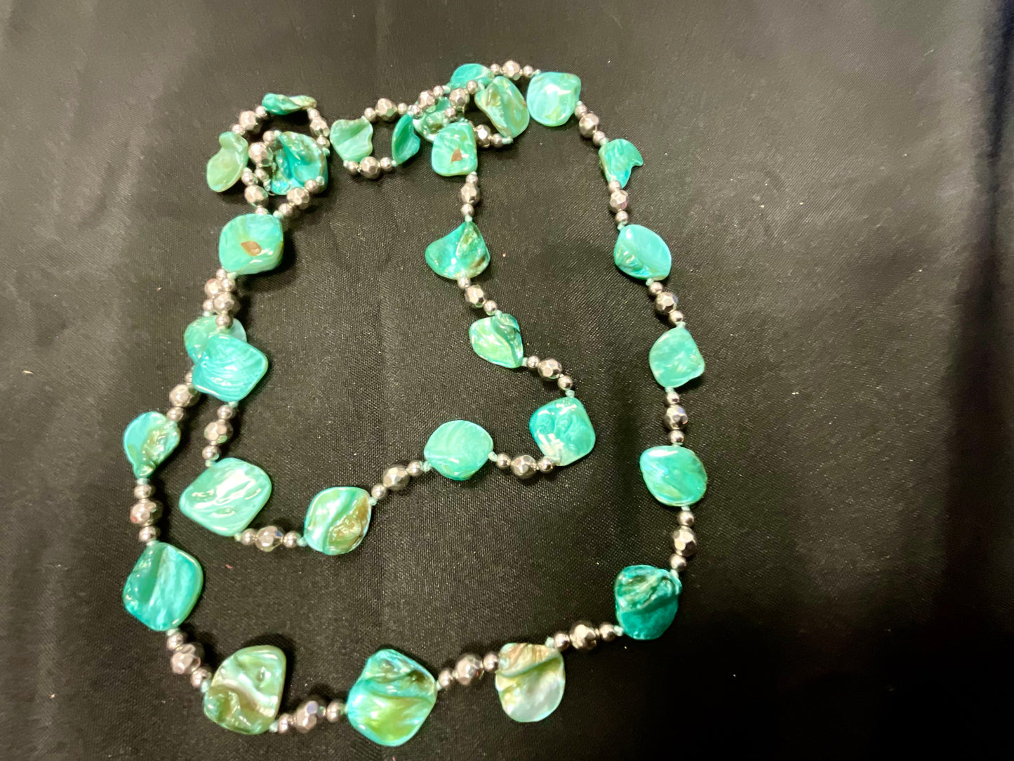 Teal & Silver Beaded Necklace | Glass Bead Statement Necklace | Vintage Style