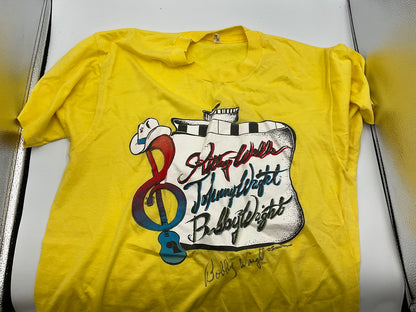 Vintage Yellow Country Music T-Shirt, Signed By B. Womack and Kitty Wells unauthenticated