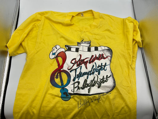 Vintage Yellow Country Music T-Shirt, Signed By B. Womack and Kitty Wells unauthenticated