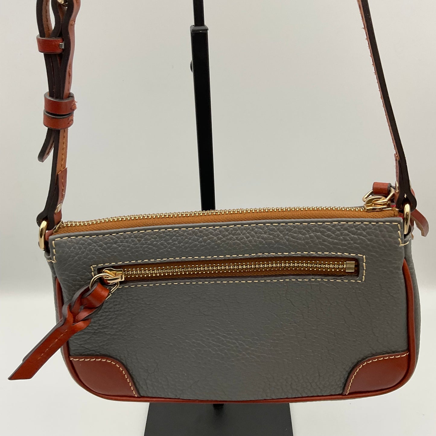 Dooney & Bourke Leather Crossbody Shoulder Bag Small Gray Brown Purse