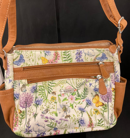 Floral Print Medium Shoulder Bag Wildflower Butterflies Pattern Handbag Purse