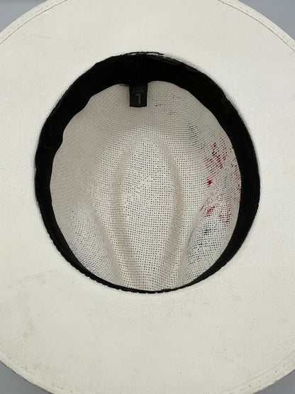 Hand Painted Floral Designed White Fedora Hat Made in Mexico large