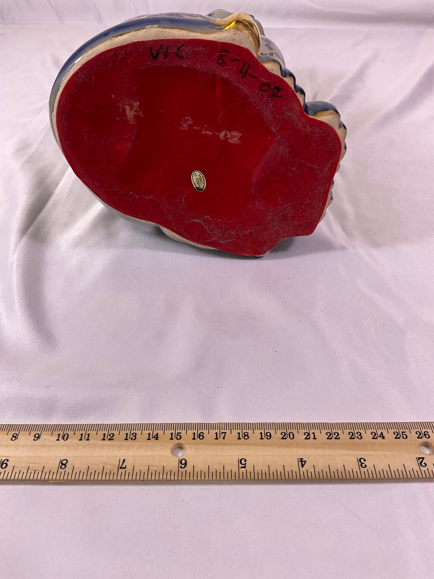 Porcelain Artwork Hand Painted Cat Blue Floral Pattern Gold Accents Vintage 2002