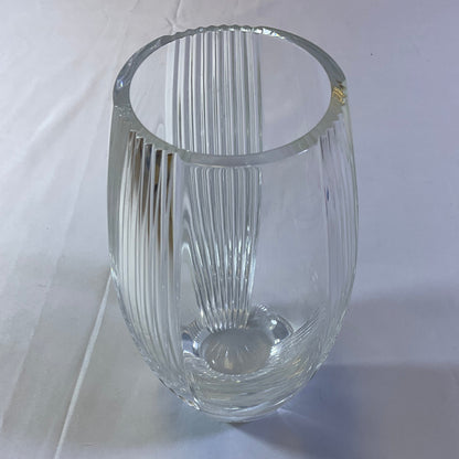 Lenox Crystal Vase Modern Contemporary Clear Ribbed Pinstripe Cut Glass Vase