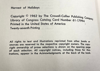 Harvest of Holidays Collier's Junior Classics Series #6 Vintage 1962 Hardcover Book Crowell-Collier Publishing Company