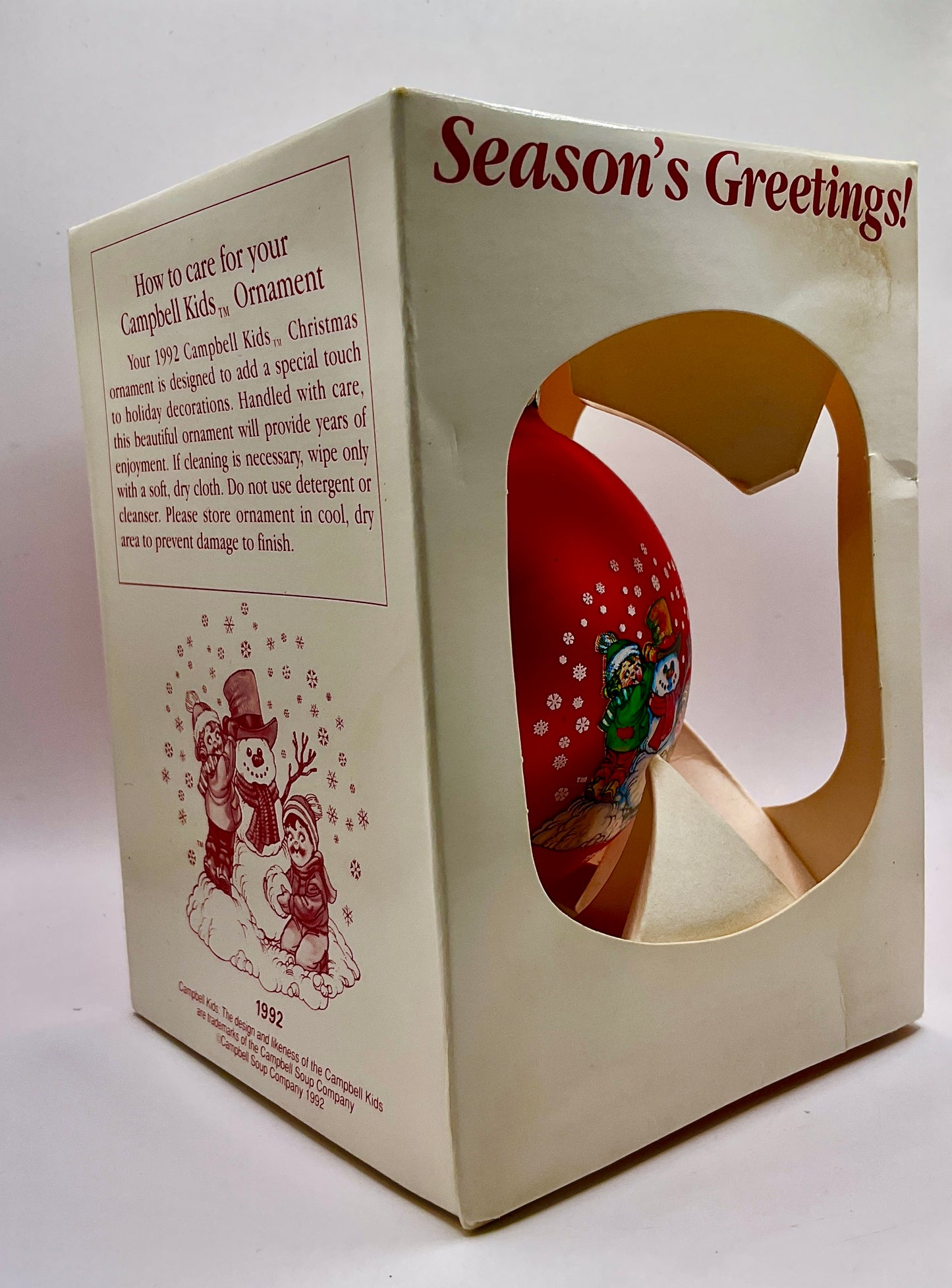 Campbell's Kids Season's Greetings Vintage 1992 Glass Ball Ornament With Box