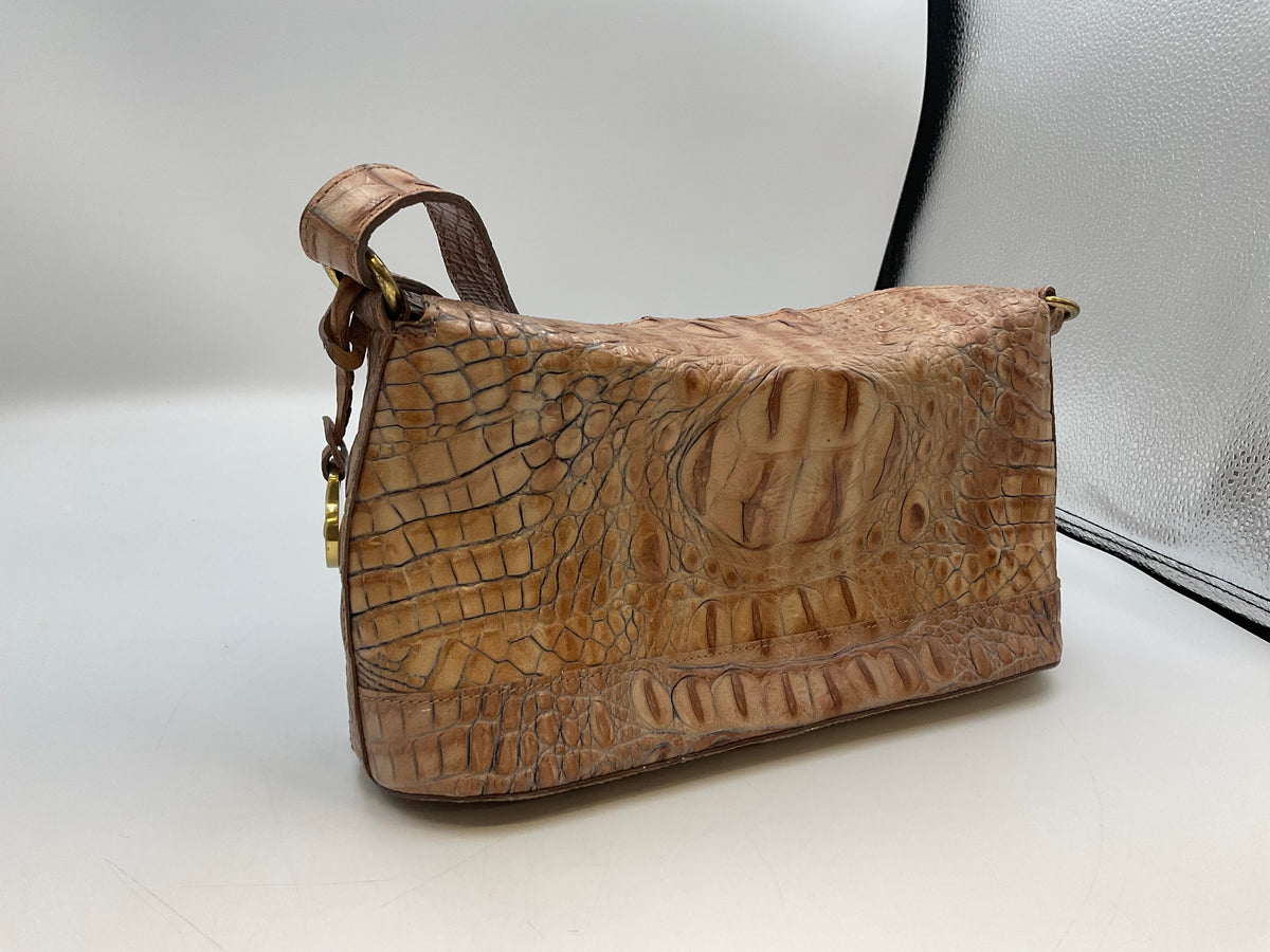 Vintage Brahmin Crocodile Embossed Leather Shoulder Bag Pecan Brown