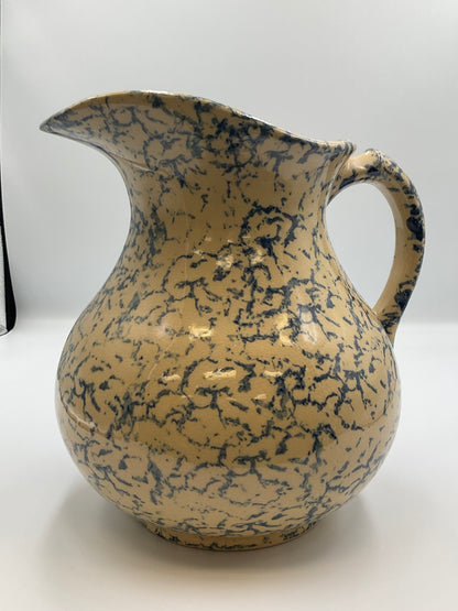 vintage Robinson Ransbottom Pottery Company (R.R.P. Co.) blue spongeware ewer pitcher
