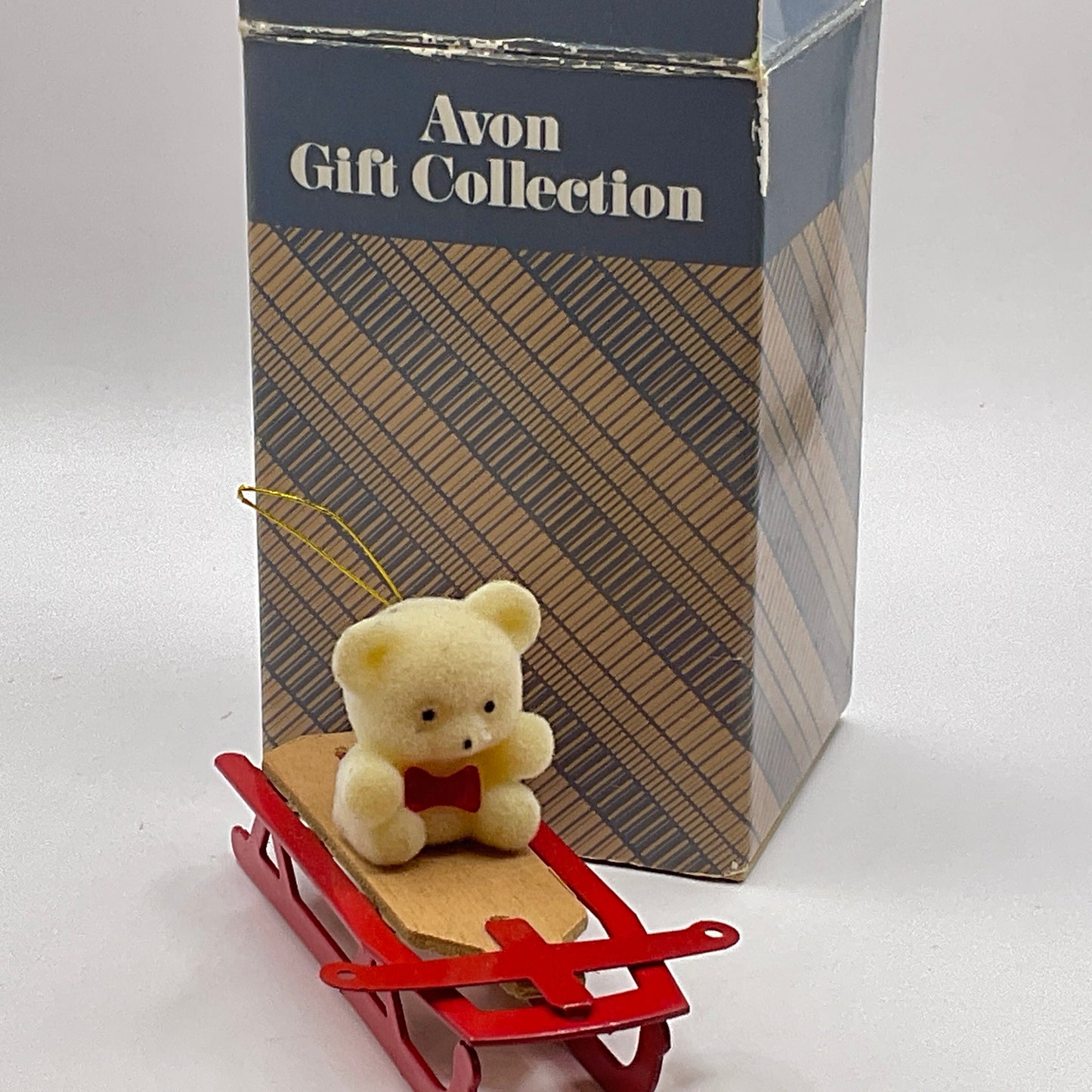 Avon Sled Teddy Bear Vintage Ornament in Original Box