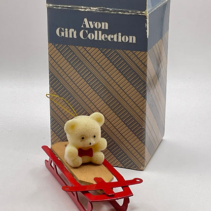 Avon Sled Teddy Bear Vintage Ornament in Original Box