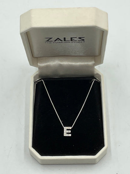 Zales 14K White Gold 18" Chain Necklace 10K White Gold Letter E Charm