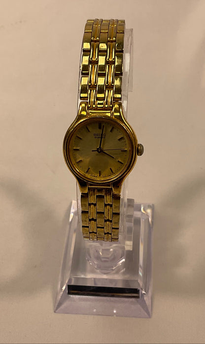 Seiko Gold Tone Round Case Vintage Quartz Stainless Steel Women's Watch New Battery