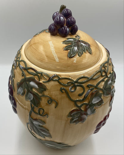 Noble Excellence Meritage Grape Vine Ceramic Covered Canister Jar